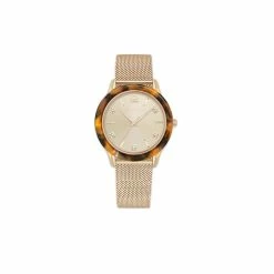 Budget 👍 Adrienne-Vittadini Jewelry & ⌚ Watches 👩 Womens Adrienne Vittadini Gold/Tortoise Mesh ⌚ Watch-14314G-42-A27 🎁