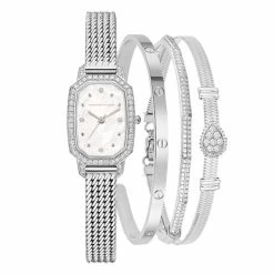 Deals 👍 Adrienne-Vittadini Jewelry & ⌚ Watches 👩 Womens Adrienne Vittadini Silver-Tone ⌚ Watch Set - A1298S-42-B28 🧨