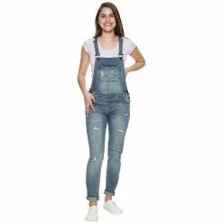 Wholesale 🔥 Almost-Famous Clothing Juniors Almost Famous™ Distressed Roll Cuff Overalls 🧨
