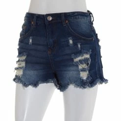 Wholesale 🔔 Almost-Famous Clothing Juniors Almost Famous™ Super High Rise Destructed Fray Hem Shorts 🧨