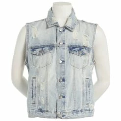 Best Pirce 🔥 Almost-Famous Clothing Juniors Almost Famous™ Destructed Denim Vest - Light Wash 🔥