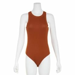 Outlet ✨ Almost-Famous Clothing Juniors Almost Famous™ Rib Crew Neck Racer Back Bodysuit 😀