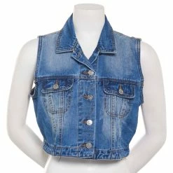 Flash Sale 🔔 Almost-Famous Clothing Juniors Almost Famous™ Cropped Denim Vest ⌛