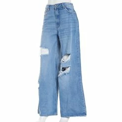 Promo 🔥 Almost-Famous Clothing Juniors Almost Famous™ Knee Slits And Destruction Baggy 👖 Jeans 😉