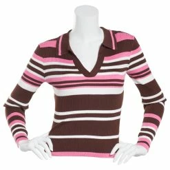 Best deal 🔔 Almost-Famous Clothing Juniors Almost Famous™ Stripe Johnny Collar Sweater - Cappuccino 🥰