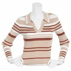 Promo ⭐ Almost-Famous Clothing Juniors Almost Famous™ Rib Stripe Johnny Collar Sweater - Camel 🎉