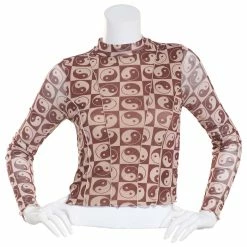 Best Sale 😍 Almost-Famous Clothing Juniors Almost Famous™ Long Sleeve Mesh Mock Neck Top - Chocolate 🎁