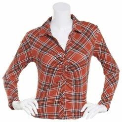 Deals 😍 Almost-Famous Clothing Juniors Almost Famous™ Brushed Rib Plaid 👚 Shirttail Top - Cinnamon 🌟