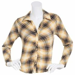 Budget ✨ Almost-Famous Clothing Juniors Almost Famous™ Brushed Rib Plaid 👕 Shirttail Top - Apricot ⭐