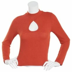 Best Sale ⭐ Almost-Famous Clothing Juniors Almost Famous™ Solid Mock Neck Pucker Rib Keyhole Top 💯