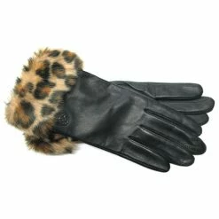 New ⌛ Adrienne-Vittadini Accessories 👩 Womens Adrienne Vittadini Faux Fur Leopard Gloves 🧨
