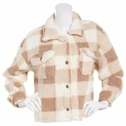 Best deal ⌛ Almost-Famous Clothing Juniors Almost Famous™ Sherpa Crop Shacket - Tan/Multi 😀