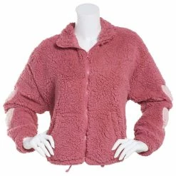 Budget 😀 Almost-Famous Clothing Juniors Almost Famous™ Sherpa Applique Sleeve Jacket - Mauve Wood ⌛