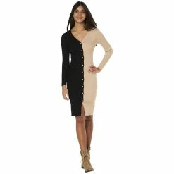 Promo ⭐ Almost-Famous Clothing Juniors Almost Famous™ Rib Splice Color Block Midi Sweater 👗 Dress 🛒