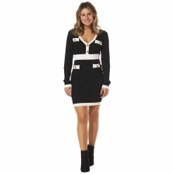 Deals 🤩 Almost-Famous Clothing Juniors Almost Famous™ Rib Frame Gold Button Mini Sweater 👗 Dress 😉