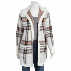 Best reviews of ⭐ Almost-Famous Clothing Juniors Almost Famous™ Plaid Sherpa Lined Hood Sweater - Ivory 😉