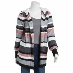 Flash Sale 🌟 Almost-Famous Clothing Juniors Almost Famous™ Stripe Mossy Sherpa Lined Cardigan - Black ❤️