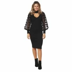 Outlet 🔥 Almost-Famous Clothing Juniors Almost Famous™ 3D Floral Sleeve Midi Sweater 👗 Dress 🔔