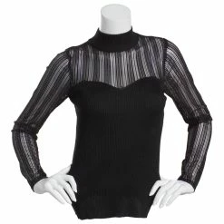 New 👏 Almost-Famous Clothing Juniors Almost Famous™ Mesh Sleeve Sweetheart Mock Neck Sweater ⌛