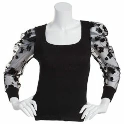 Promo ✔️ Almost-Famous Clothing Juniors Almost Famous™ Rib Flock Illusion Sleeve Sweater 👍