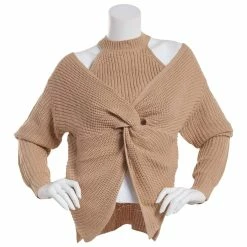 Discount ✨ Almost-Famous Clothing Juniors Almost Famous™ Shaker Twist Front Cut-A-Way Sweater 🤩