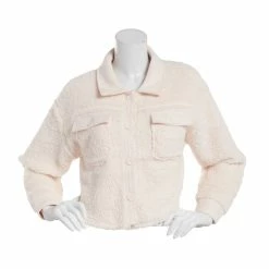 Promo 🎉 Almost-Famous Clothing Juniors Almost Famous™ Fabric Mix Crop Sherpa Shacket 🔔