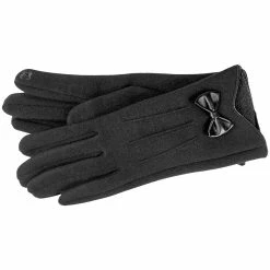 Budget ⌛ Adrienne-Vittadini Accessories 👩 Womens Adrienne Vittadini Solid Fashion Fleece Gloves With Bow ❤️